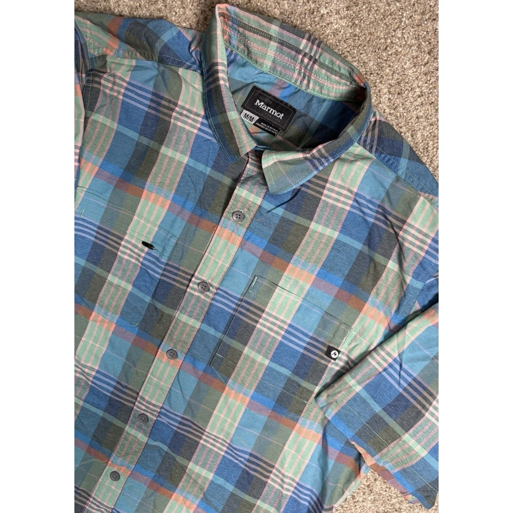 Marmot Shirt‎ Mens M Short Sleeve Button Front Outdoors Plaid Casual Lightweight